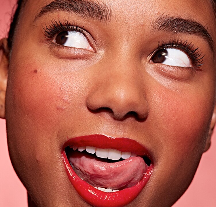 woman face wearing lipstick shade scarlet rose